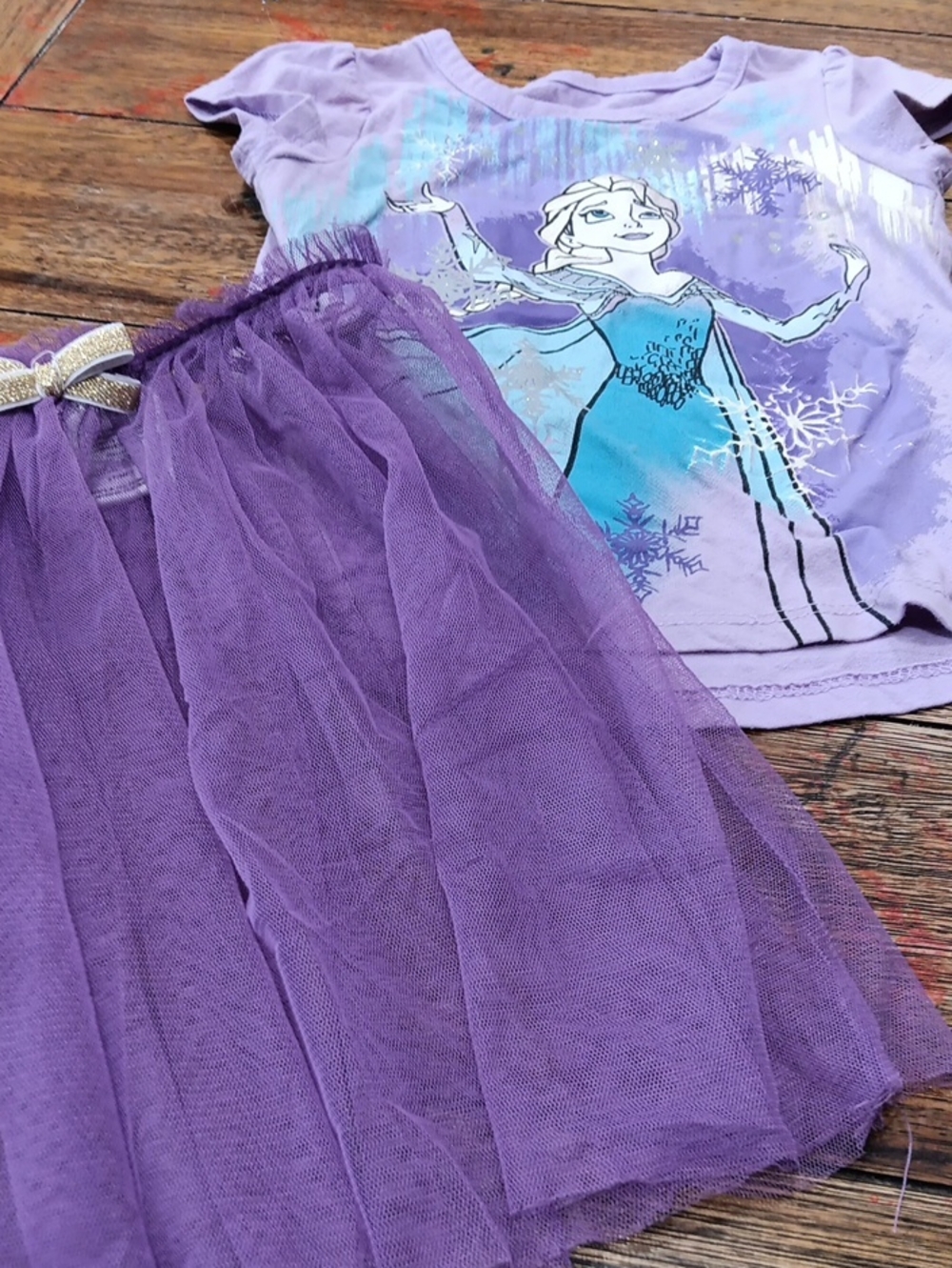 Purple Tulle Skirt and Elsa Graphic Tee Kids Dress Set